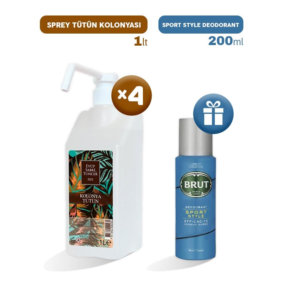 Eyüp Sabri Tuncer Sprey Tütün Kolonyası 1 lt x 4, Erkek Deodorant Hediyeli