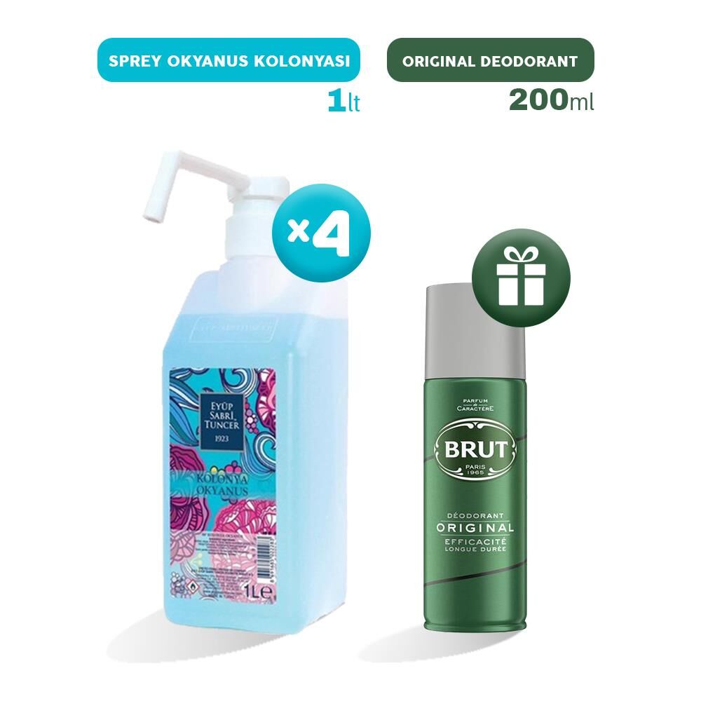 Eyüp Sabri Tuncer Sprey Okyanus Kolonyası 1 lt x 4, Erkek Deodorant Hediyeli