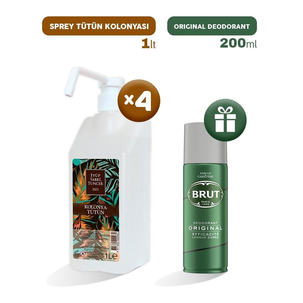 Eyüp Sabri Tuncer Sprey Tütün Kolonyası 1 lt x 4, Erkek Deodorant Hediyeli