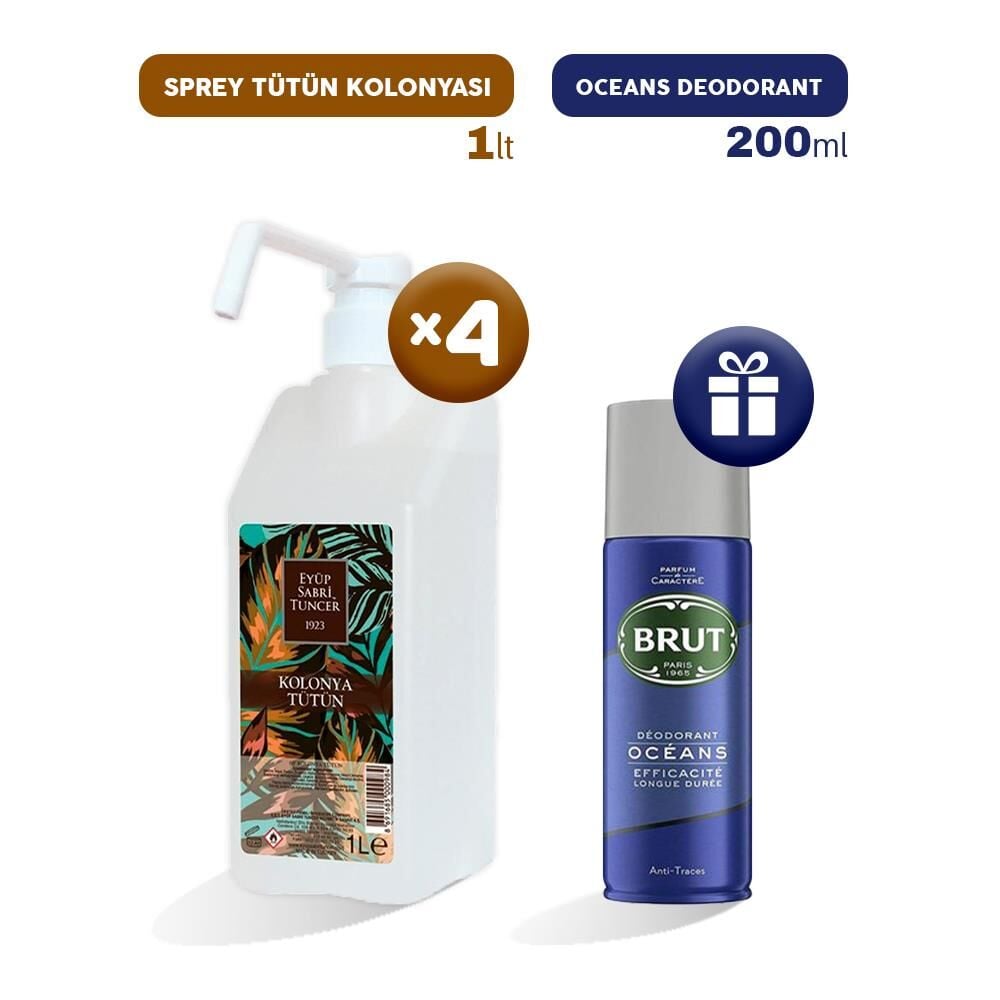Eyüp Sabri Tuncer Sprey Tütün Kolonyası 1 lt x 4, Erkek Deodorant Hediyeli