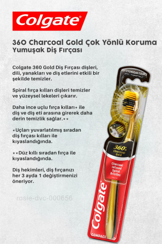 Colgate Optic White 50 ml Diş Macunu,  360 Charcoal Gold  Diş Fırçası ve ROSIE