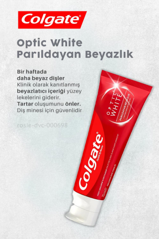 Colgate Optic White 50 ml Diş Macunu, FoamSoft Diş Fırçası, Diş Macunu Aparatı ve ROSIE