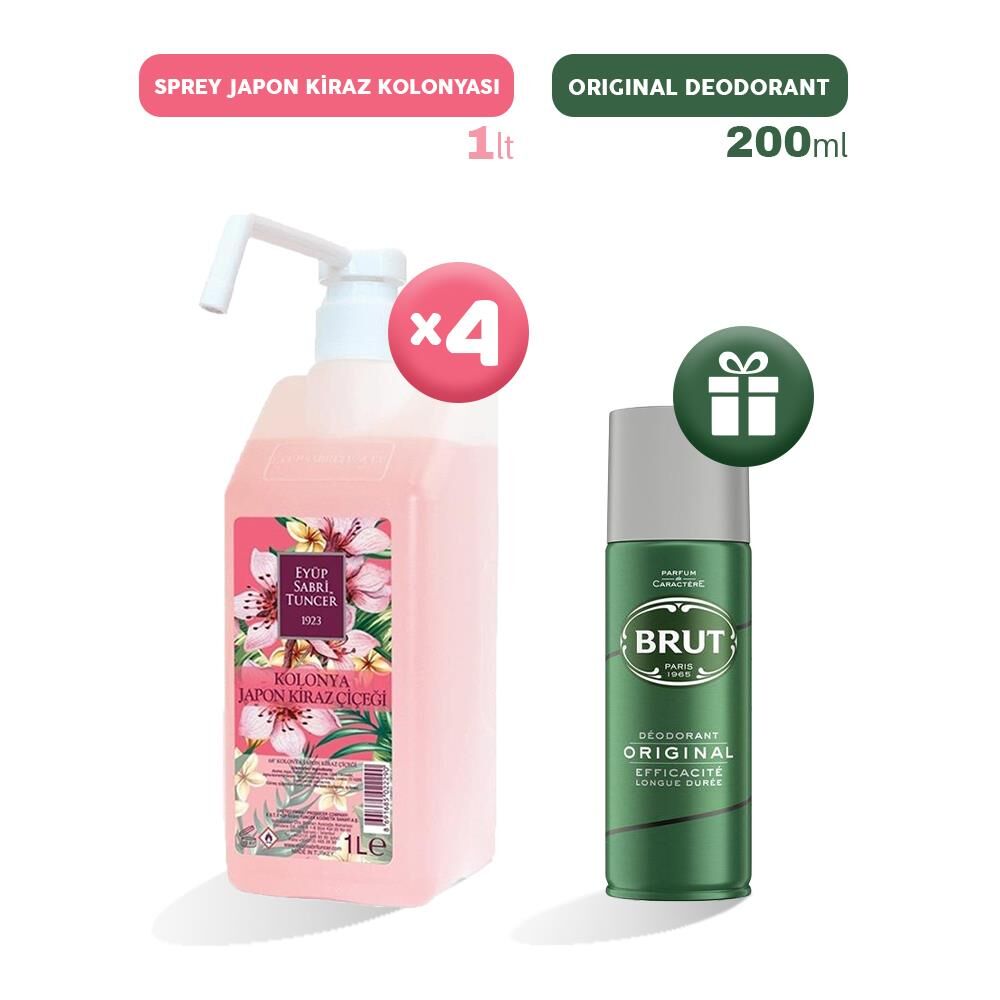 Eyüp Sabri Tuncer Sprey Japon Kiraz Kolonyası 1 lt x 4, Erkek Deodorant Hediyeli