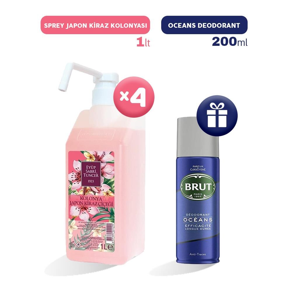 Eyüp Sabri Tuncer Sprey Japon Kiraz Kolonyası 1 lt x 4, Erkek Deodorant Hediyeli