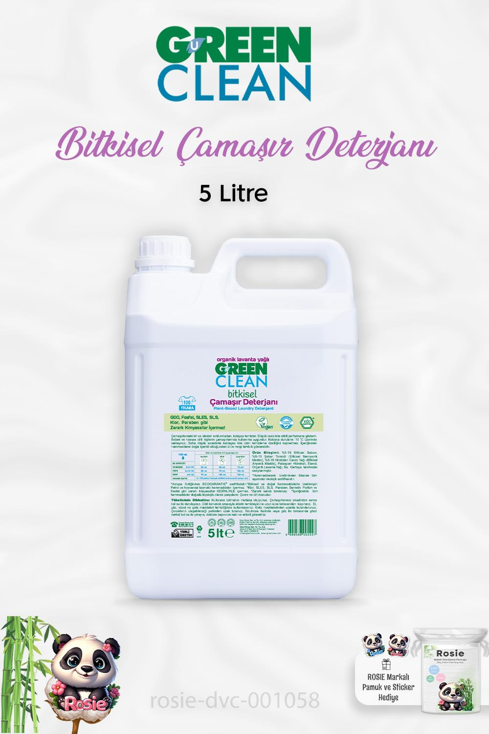 Green Clean Bitkisel Çamaşır Deterjanı Lavanta Yağlı 5 lt ve ROSIE