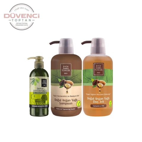 Eyüp Sabri Tuncer Doğal Argan Yağlı Şampuan, Duş jeli 600 ml Ve Doğal Zeytinyağlı Losyon 250 ml