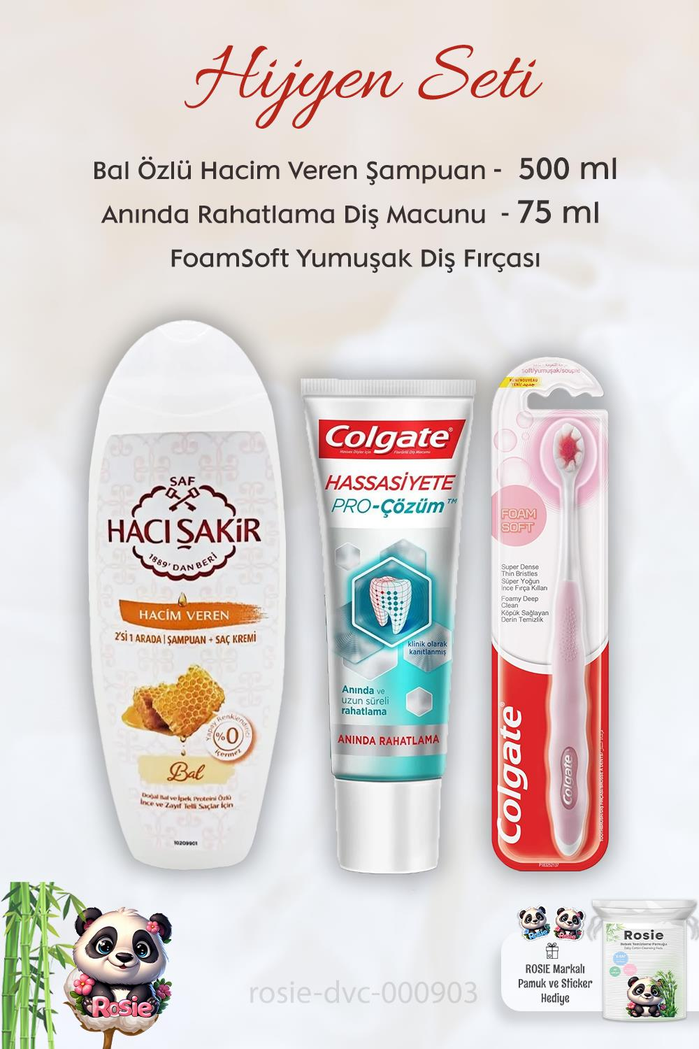 Colgate Hassasiyete Çözüm Diş Macunu 75 ml, FoamSoft Diş Fırçası, H.Şakir Ballı Şampuan 500 ml