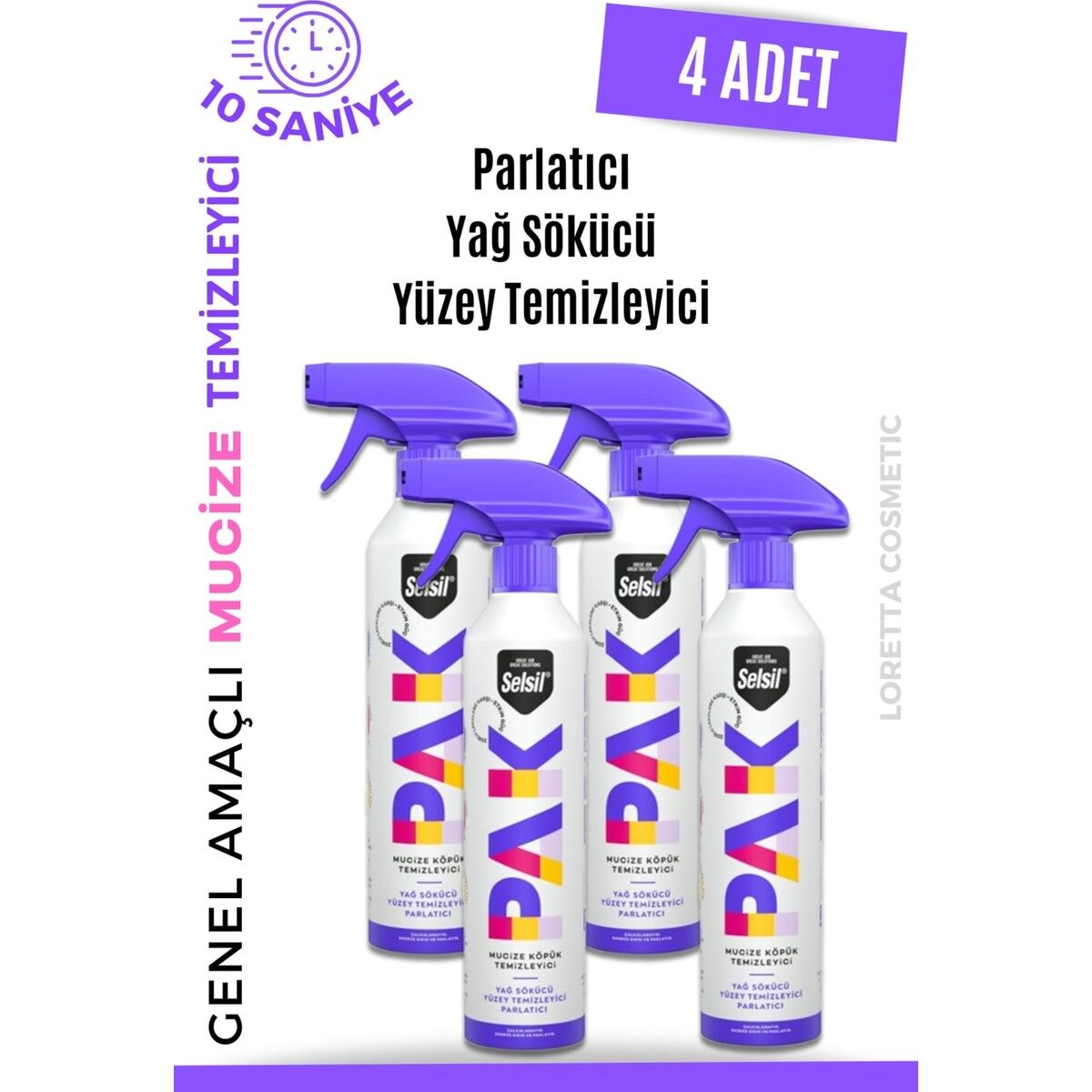 Selsil Pak 4 'lü 500 ml Mucize Köpük Temizleyici Sprey Yağ Sökücü, Parlatıcı