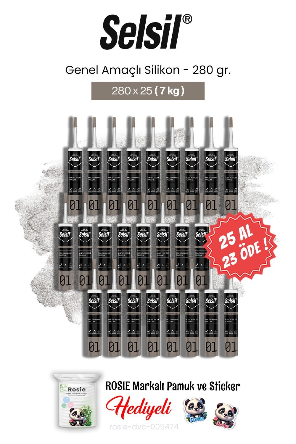 Selsil 280 gr 25 AL 23 ÖDE Genel Amaçlı Silikon ve rosie pamuk