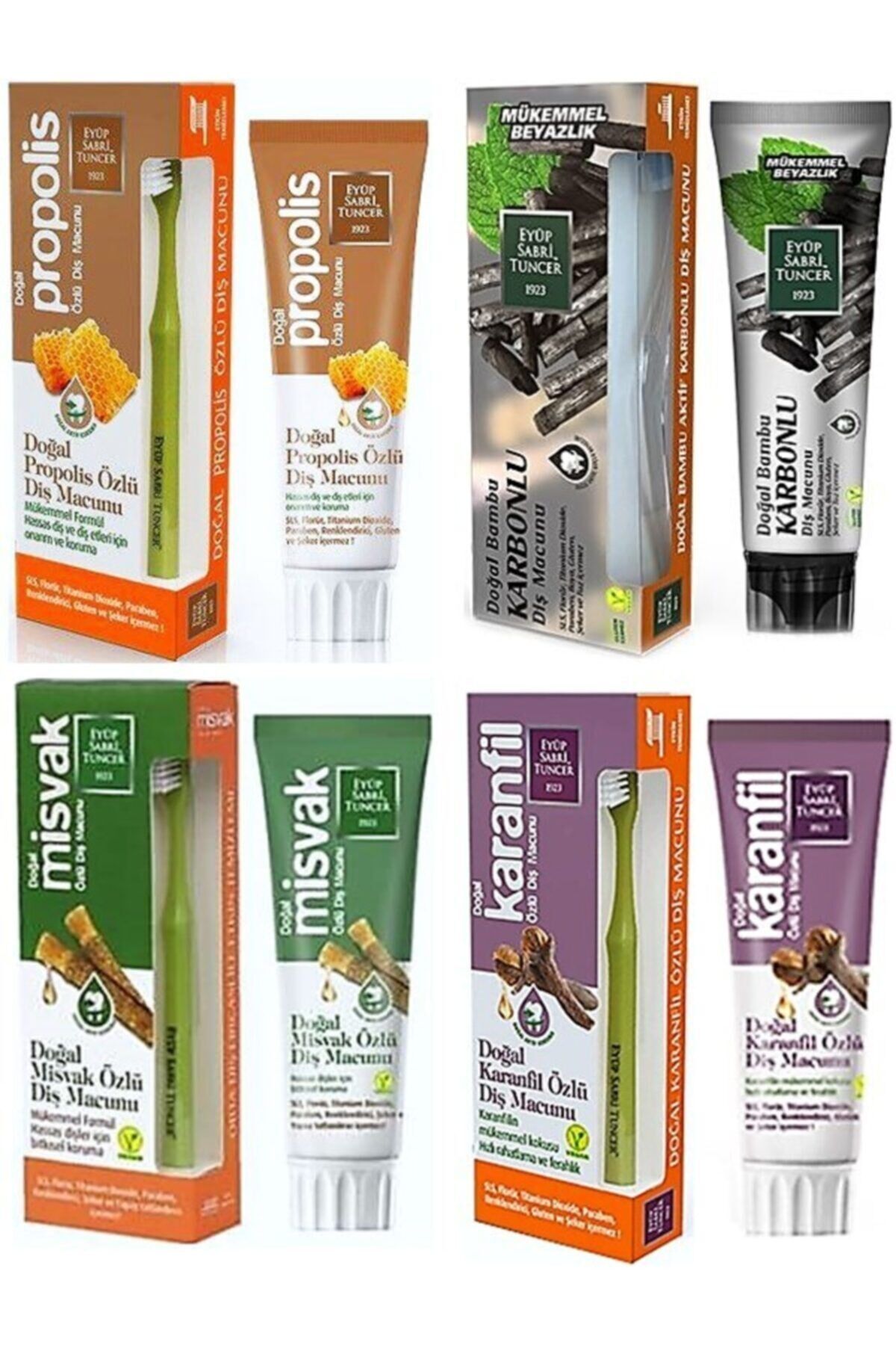 Eyüp Sabri Tuncer Diş Fırçalı Diş Macunu Seti, Misvak, Propolis, Karanfil, Bambu Karbon