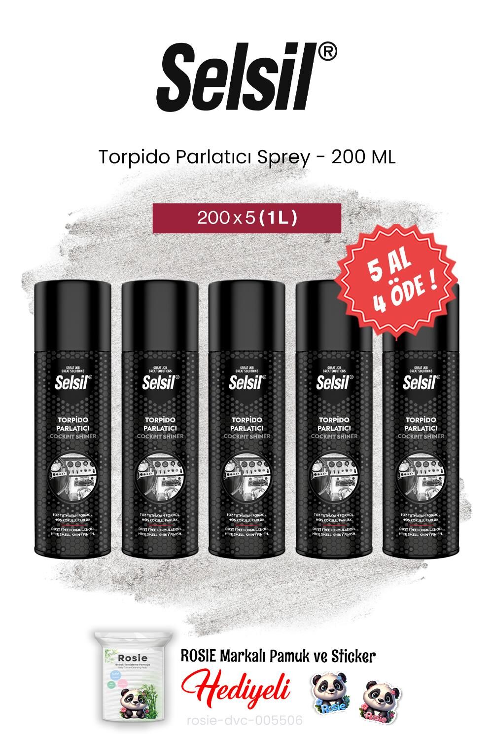 Selsil 5 AL 4 ÖDE Torpido Parlatıcı Sprey, 200 ml ve rosie pamuk