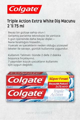Colgate Triple Action Extra White Diş Macunu 2 x 75 ml,  H. Şakir Saf Doğal Sabun 4 x 150 gr ve ROSIE
