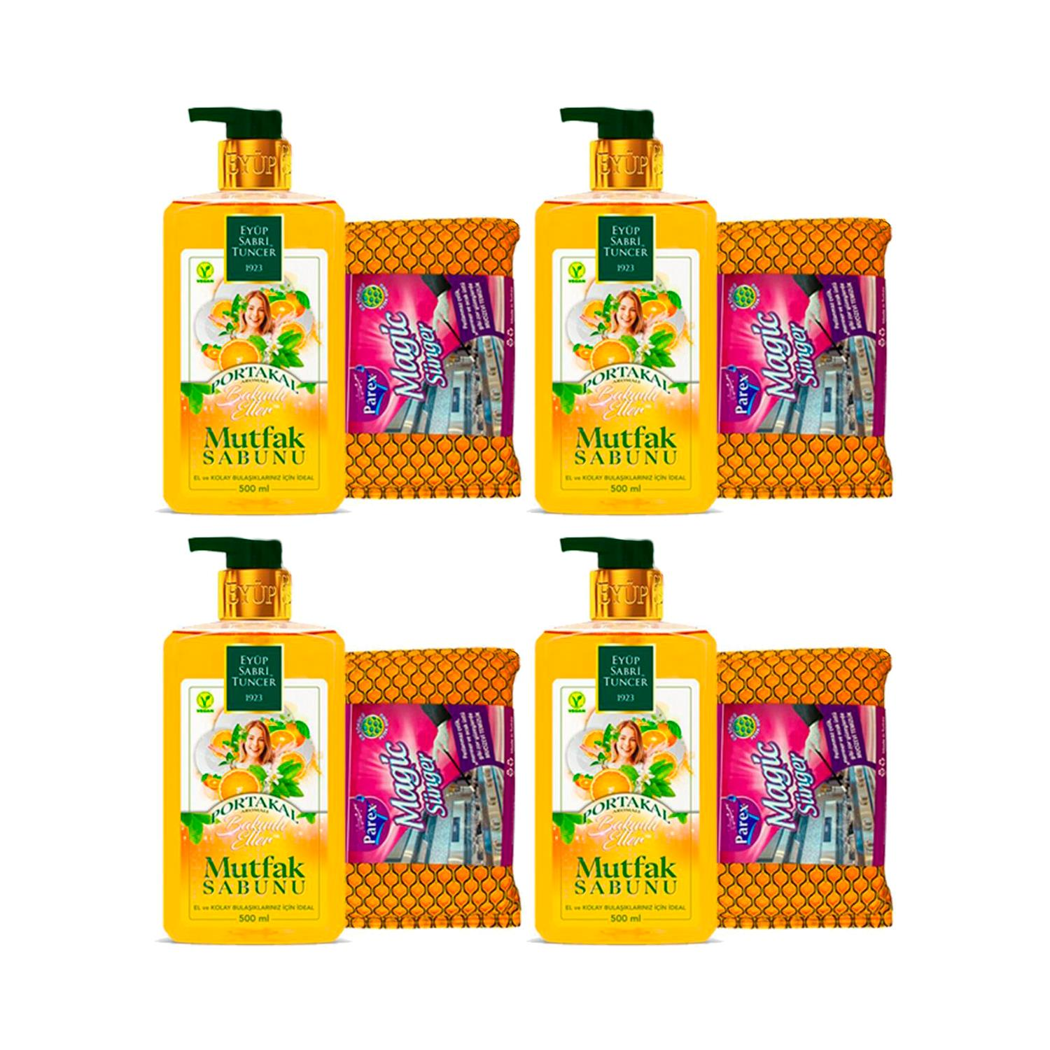 Eyüp Sabri Tuncer Portakal Aromalı Mutfak Sabunu 500 ml + Magic Sünger x 4
