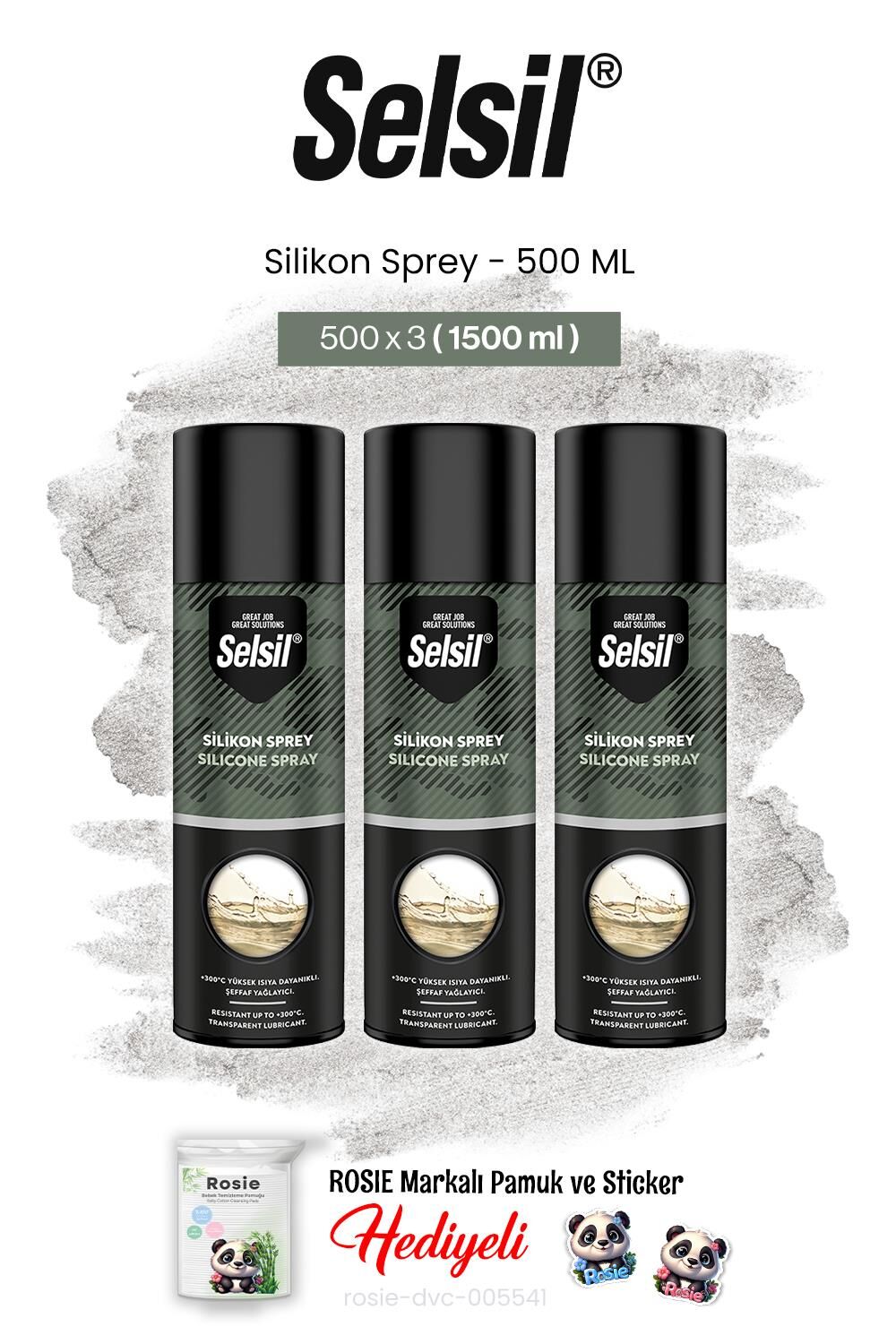 Selsil 3'lü Silikon Sprey, 500 ml ve rosie pamuk