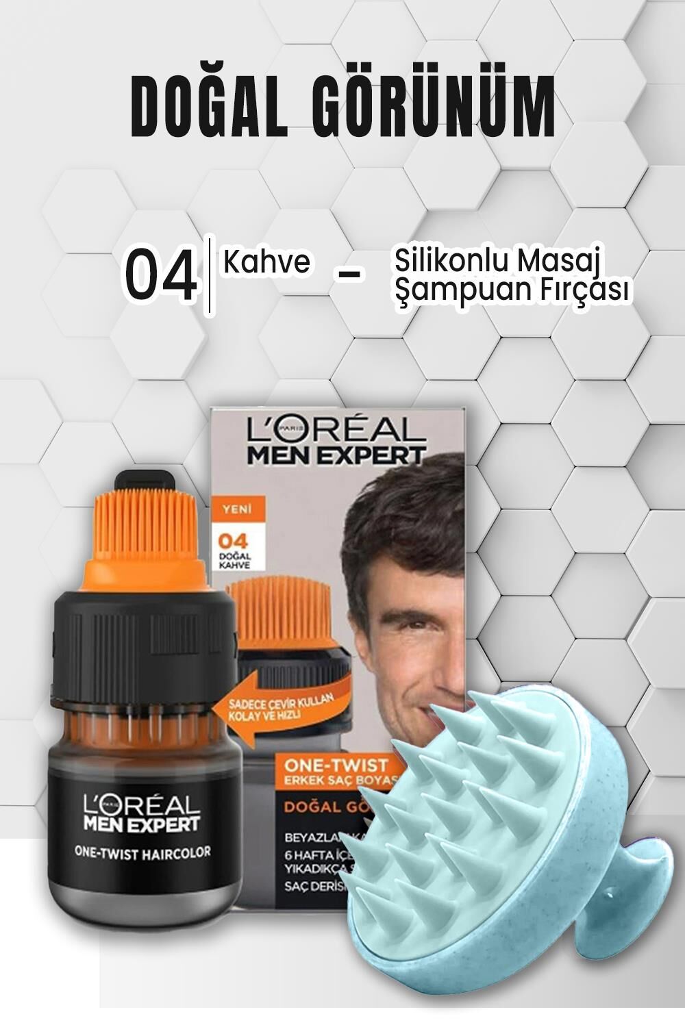 Loreal Paris Men Expert Erkek Saç Boyası 04 Kahve ve Şampuan Fırçası Mavi