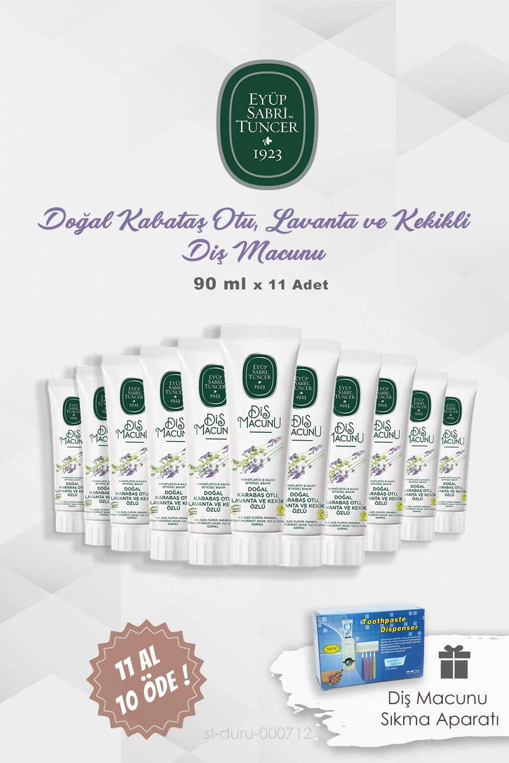11 AL 10 ÖDE Eyüp Sabri Tuncer Diş Macunu Lavanta ve Kekik Özlü 90 ml ve Diş Macunu Aparatı