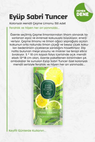 Eyüp Sabri Tuncer Kolonyalı Mendil Çeşme Limonu 150 Adet