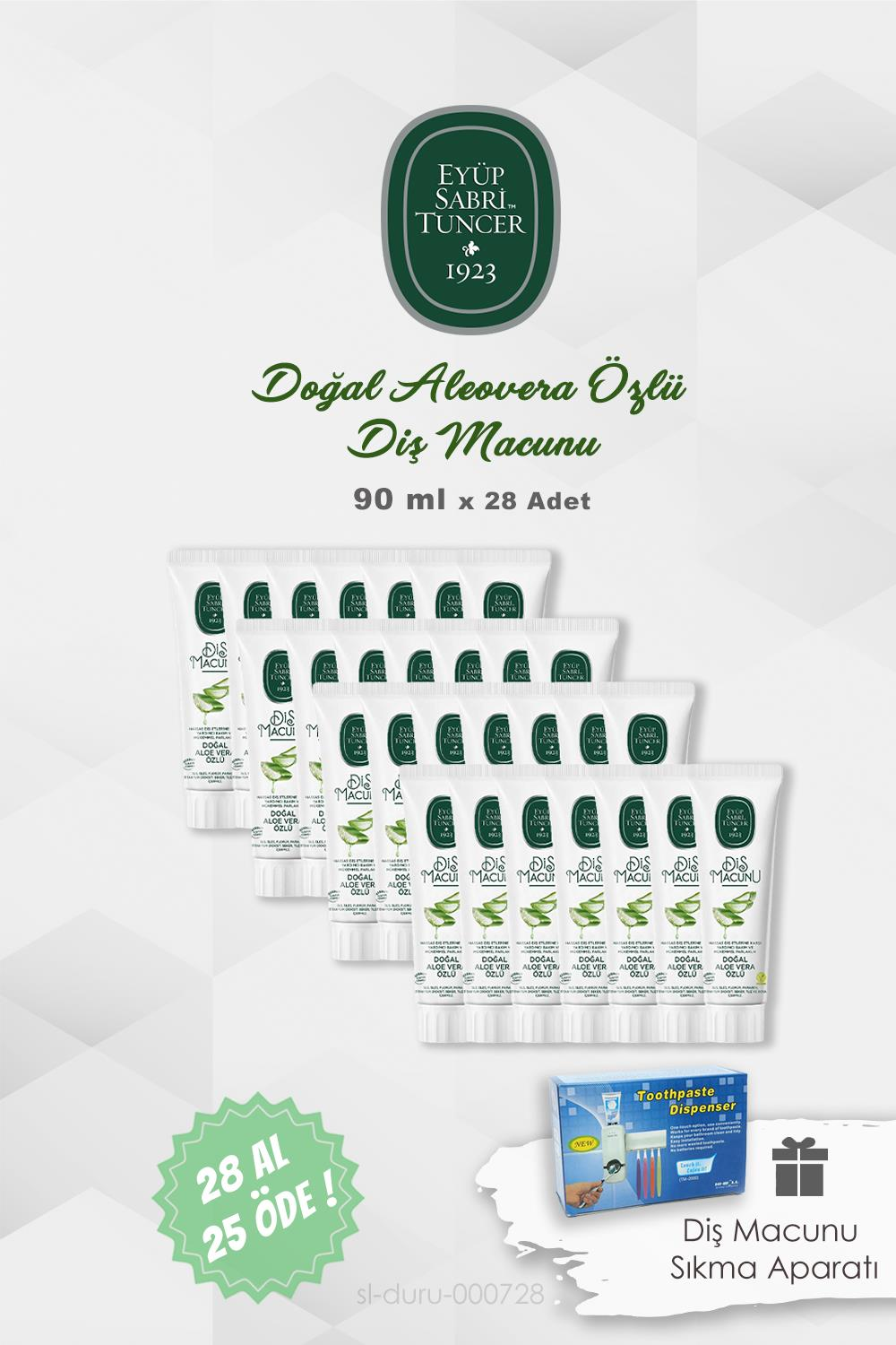 Eyüp Sabri Tuncer Diş Macunu Aloe Vera Özlü 28 AL 25 ÖDE 90 ml ve Pratik Diş Macunu Sıkma Aparatı