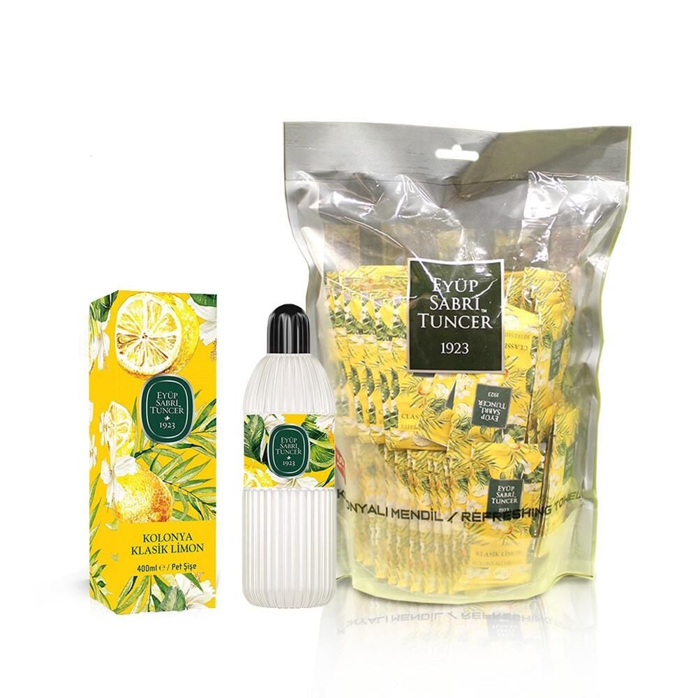 Eyüp Sabri Tuncer Düvenci Toptan Klasik Limon Kolonyası Model 8 (Islak Mendil ve 400 ML Kolonya)