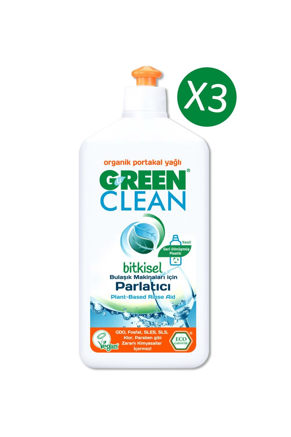 U Green Clean Organik Portakal Yağlı Bitkisel Bulaşık Makinesi Parlatıcısı 500 ml 3'lü