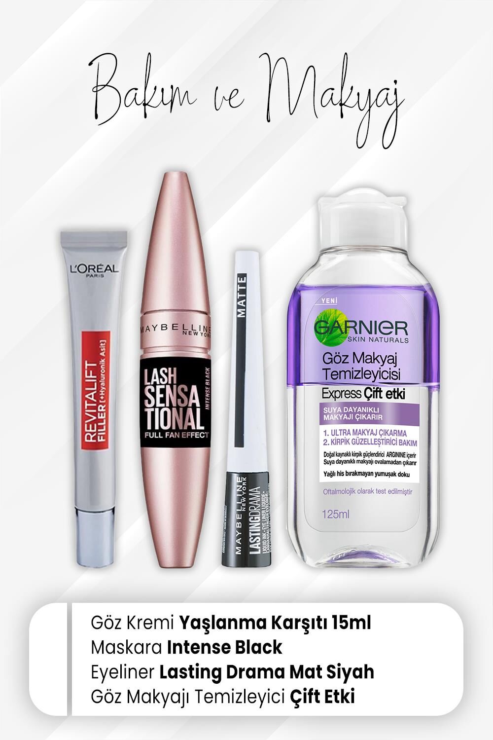 Loreal Paris Revitalift Filler Göz Kremi, Full Fan Intense Black, Drama Mat Eyeliner ve Express Çift Etki 125 ml