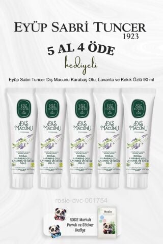 Eyüp Sabri Tuncer Diş Macunu Karabaş Otu, Lavanta ve Kekik Özlü 90 ml 5 Al 4 Öde ve Rosie Pamuk