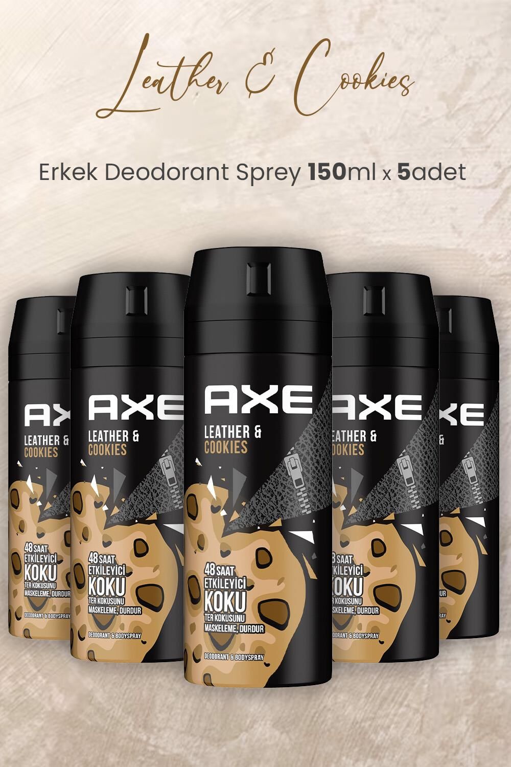 Axe Leather & Cookies Erkek Deodorant Sprey 150 ml x 5 Adet