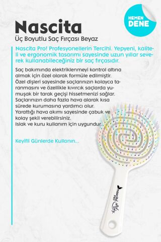 4 AL 3 ÖDE Nascita Üç Boyutlu Saç Fırçası Beyaz, Pamuk Hediyeli