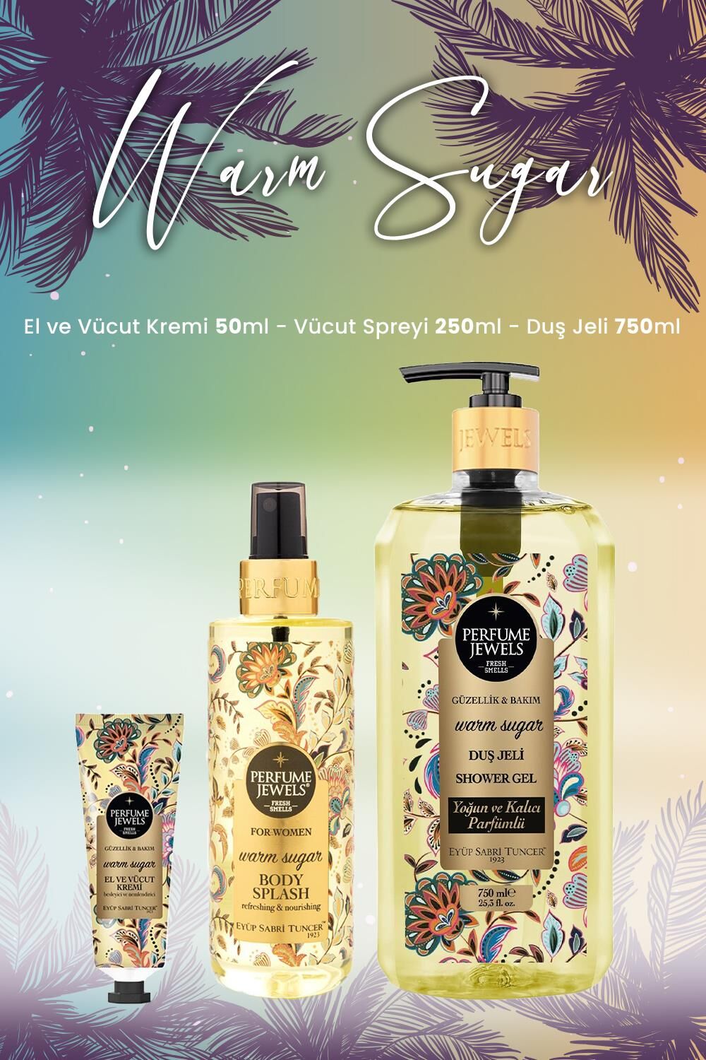 Eyüp Sabri Tuncer Warm Sugar Vücut Spreyi 250 ml, Duş Jeli 750 ml ve Krem 50 ml