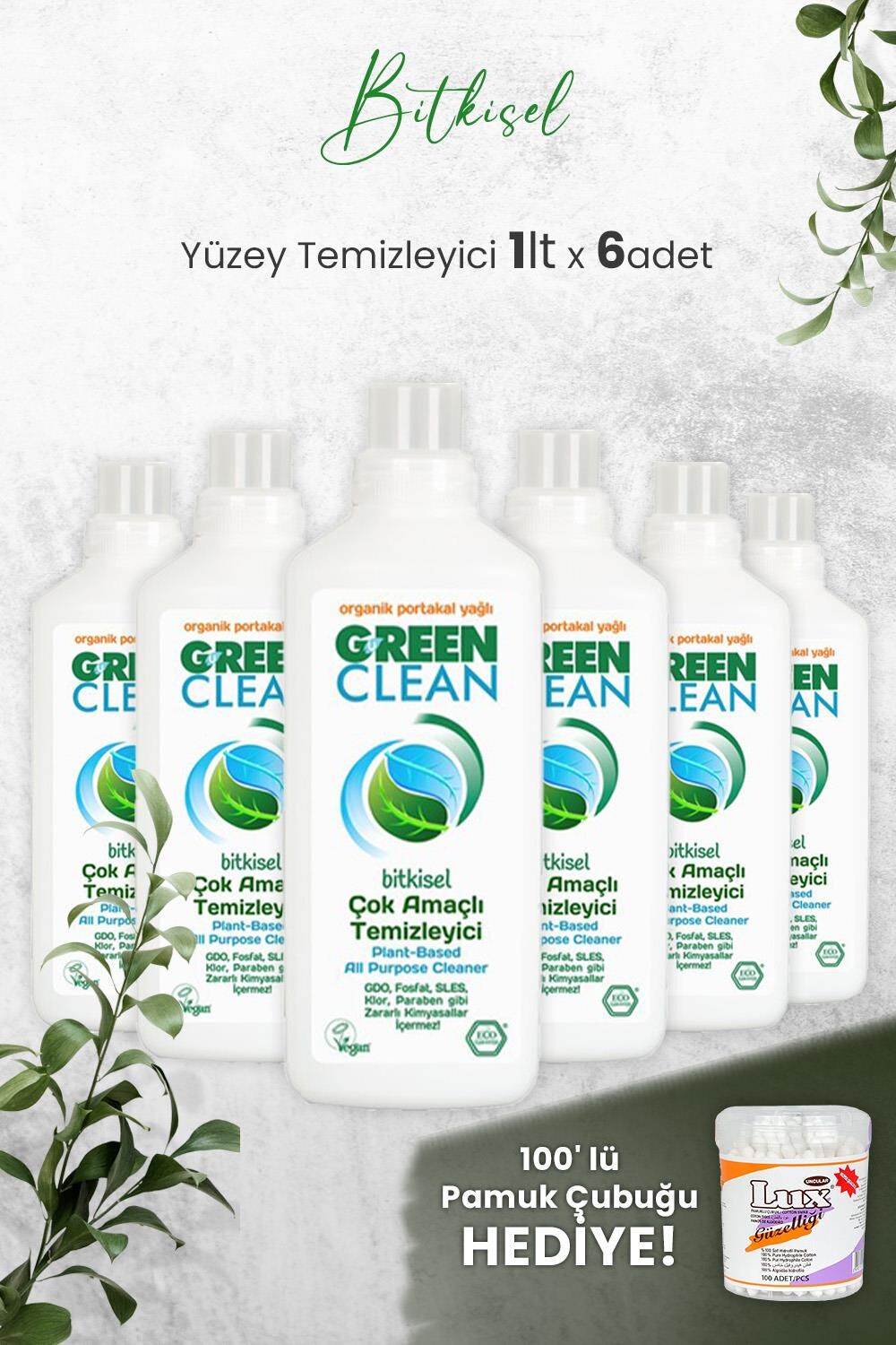 U Green Clean Çok Amaçlı Yüzey Temizleyici Portakallı 1 Litre x 6 Adet ve Hediyeli