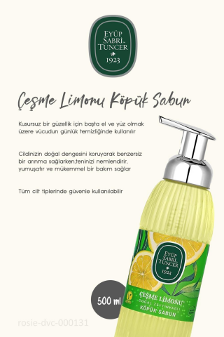 Eyüp Sabri Tuncer Çeşme Limonu Köpük Sabun 3Adet  500 ml, ROSIE Pamuk Hediye