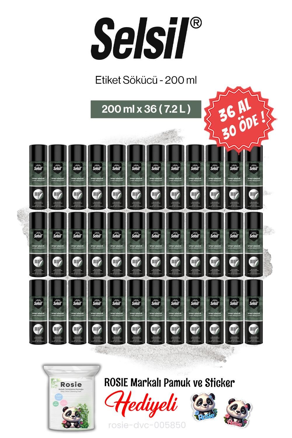 Selsil 36 AL 30 ÖDE Etiket Sökücü, 200 ml ve rosie pamuk