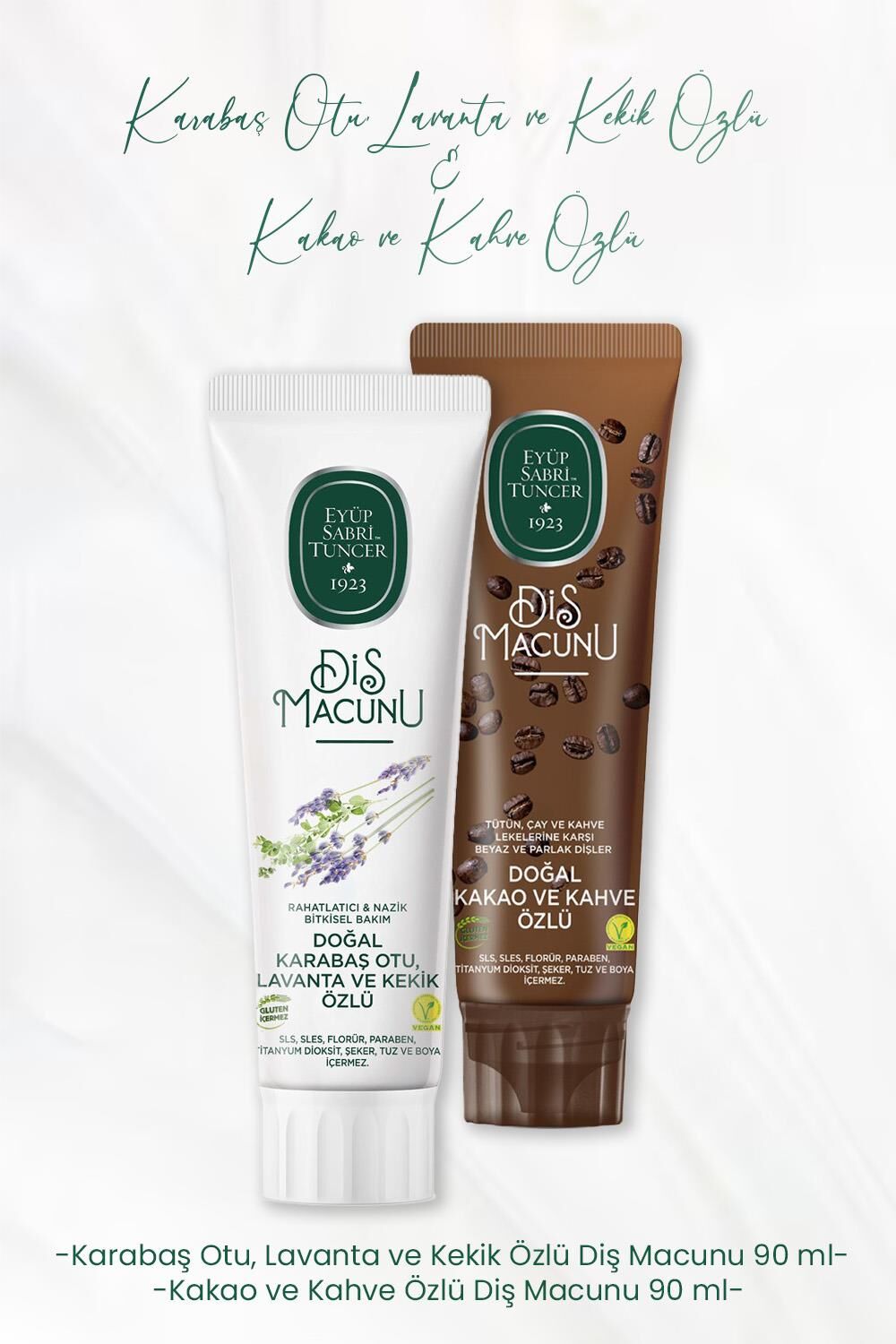Eyüp Sabri Tuncer Diş Macunu Karabaş Otu, Lavanta ve Kekik Özlü 90 ml ve Kakao ve Kahve Özlü 90 ml