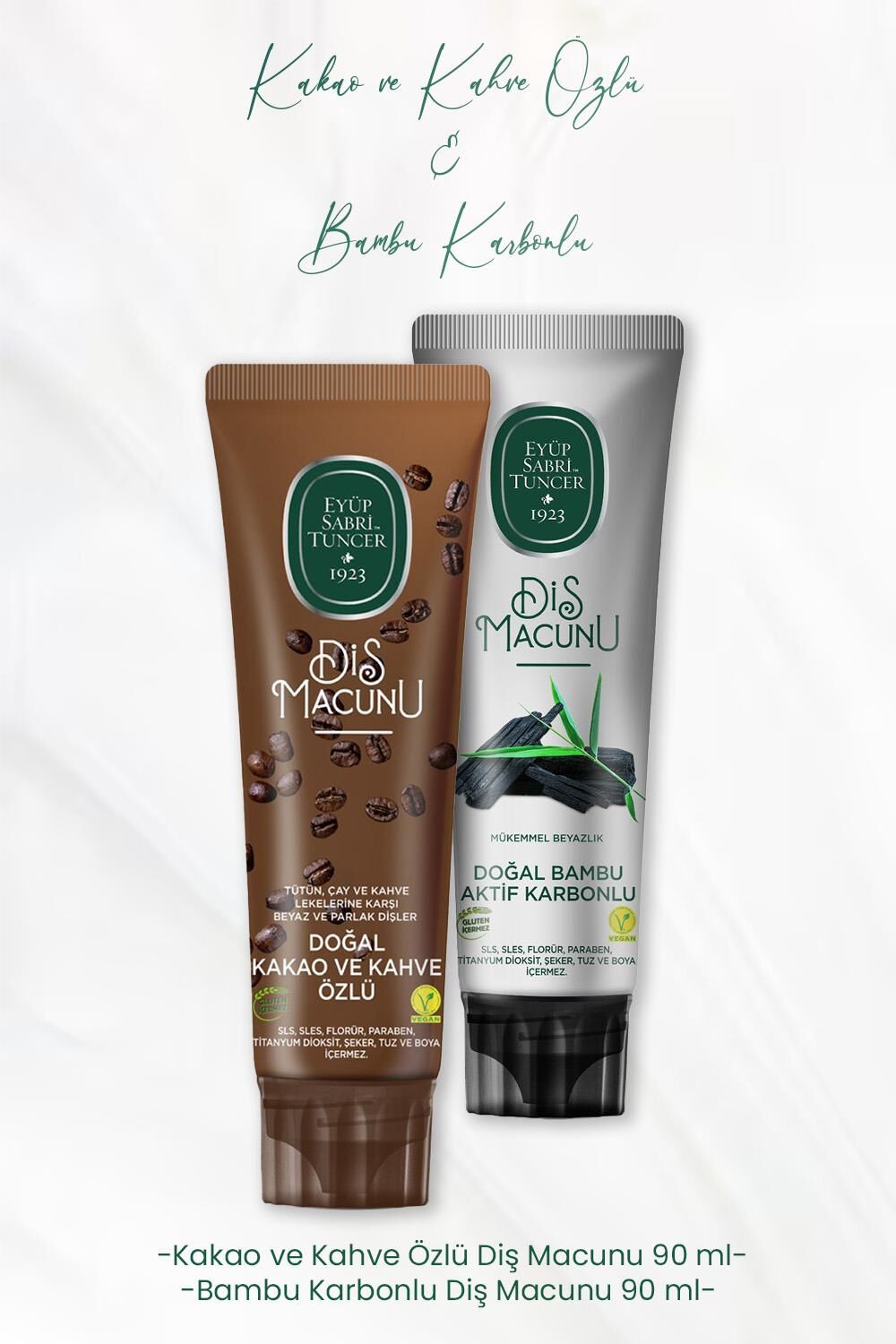 Eyüp Sabri Tuncer Diş Macunu Kakao ve Kahve Özlü 90 ml ve Bambu Karbonlu 90 ml