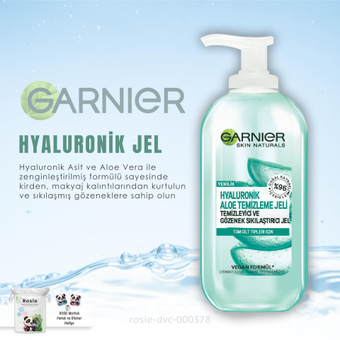 3 Adet Garnier Temizleme Jeli Hyaluronik Aloe 200 ml ve ROSIE