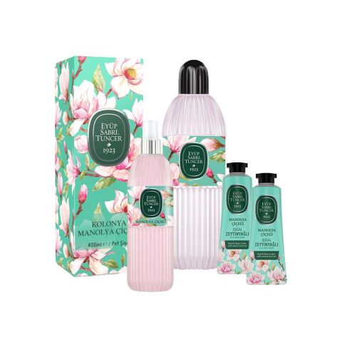 Eyüp Sabri Tuncer Manolya Çiçeği Kolonyası 400 ML, 150 ml ve 2 Adet El ve Vücut Kremi 50 ml