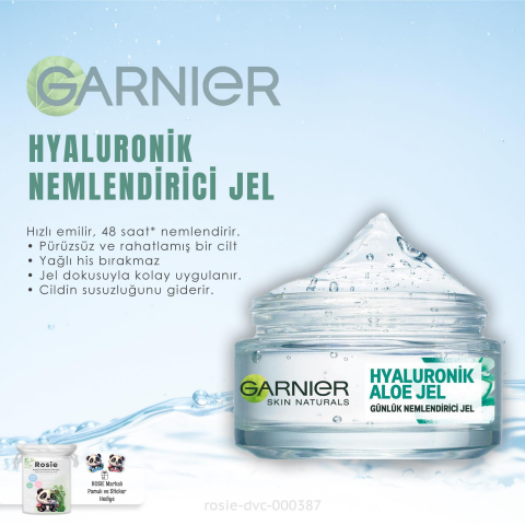 3 Adet Garnier Günlük Nemlendirici Hyaluronik Aloe Jel 50 ml ve ROSIE