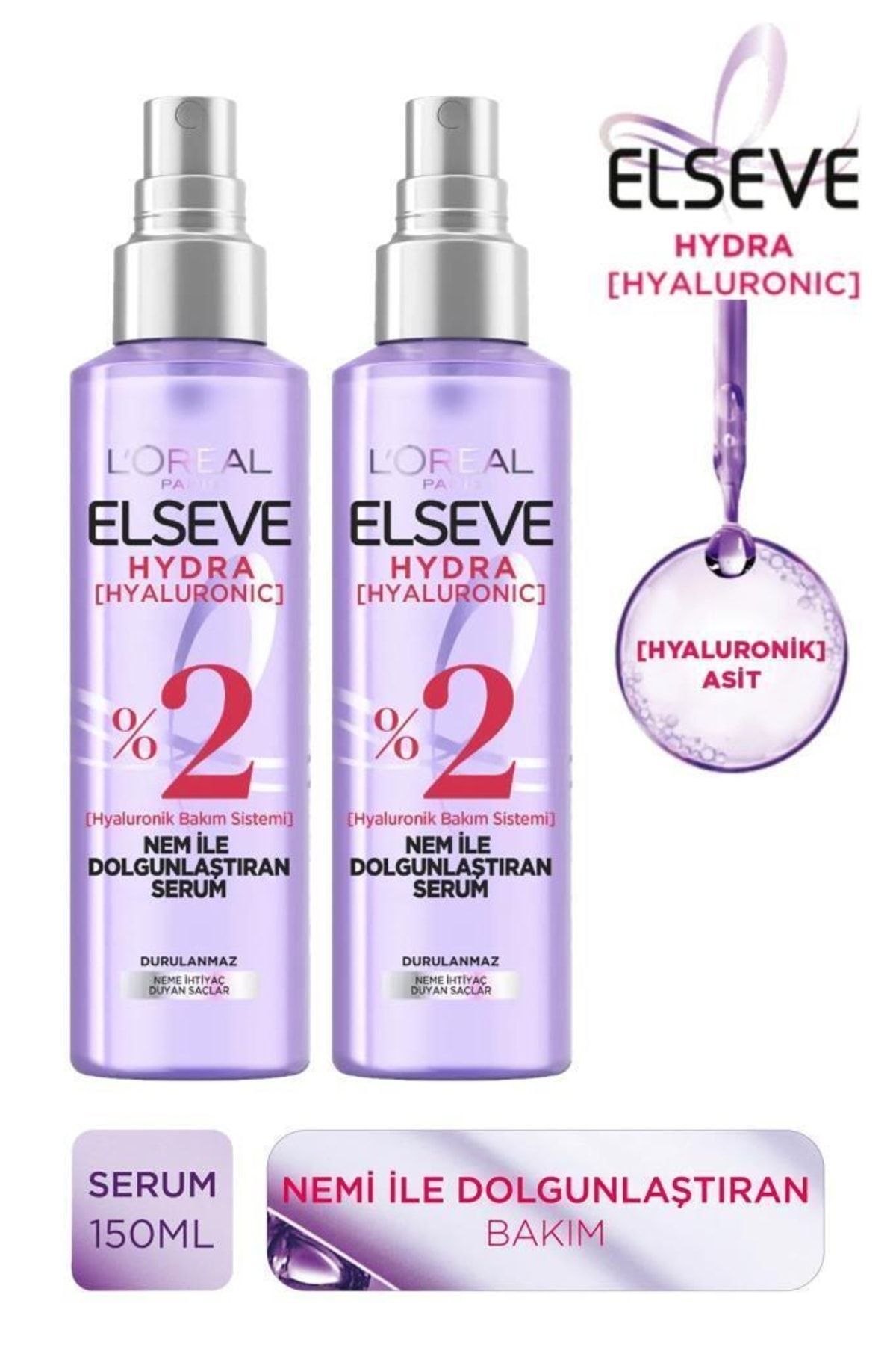 Elseve Hydra Hyaluronic Nem Ile Dolgunlaştıran Saç Bakım Serumu Nemlendirici Bakım Seti