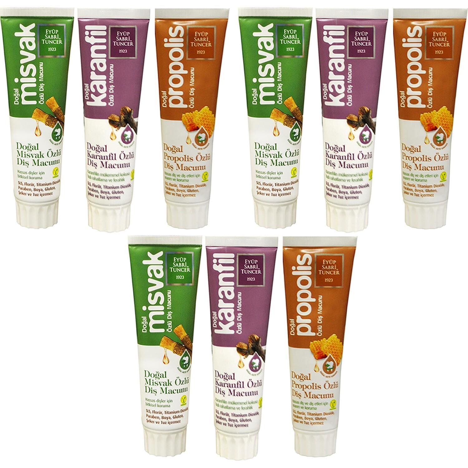 Eyüp Sabri Tuncer Doğal Propolis x 3, Karanfil x 3 ve Misvak x 3 Özlü Diş Macunu 75 ml