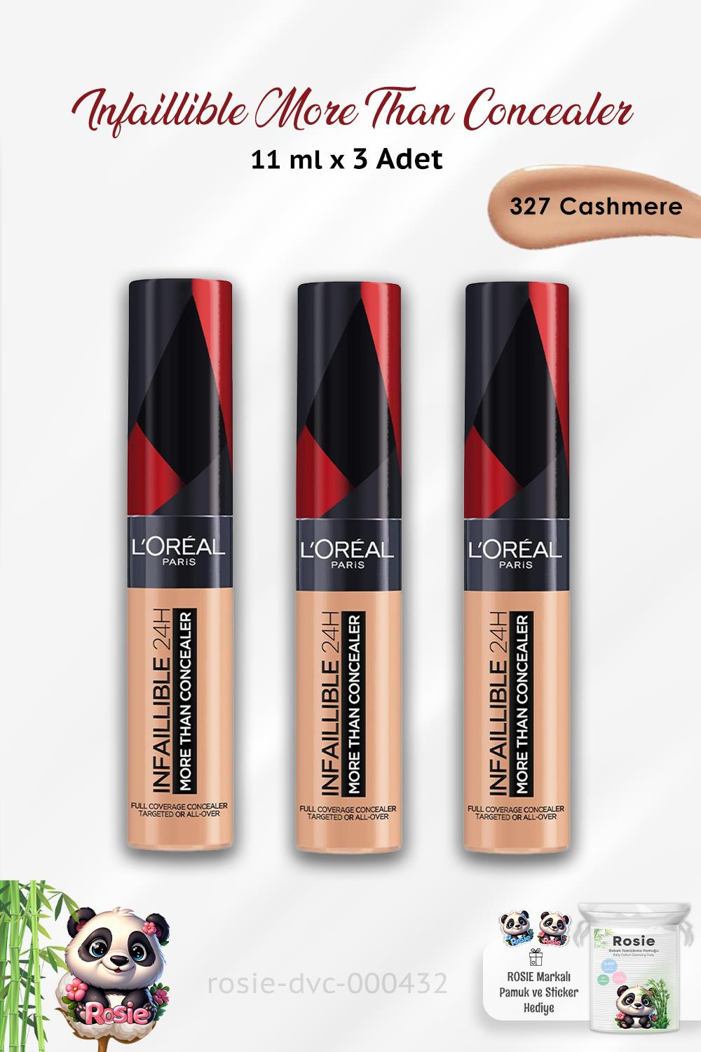 3 Adet Loreal Paris Infaillible More Than Concealer 327 Cashmere ve ROSIE