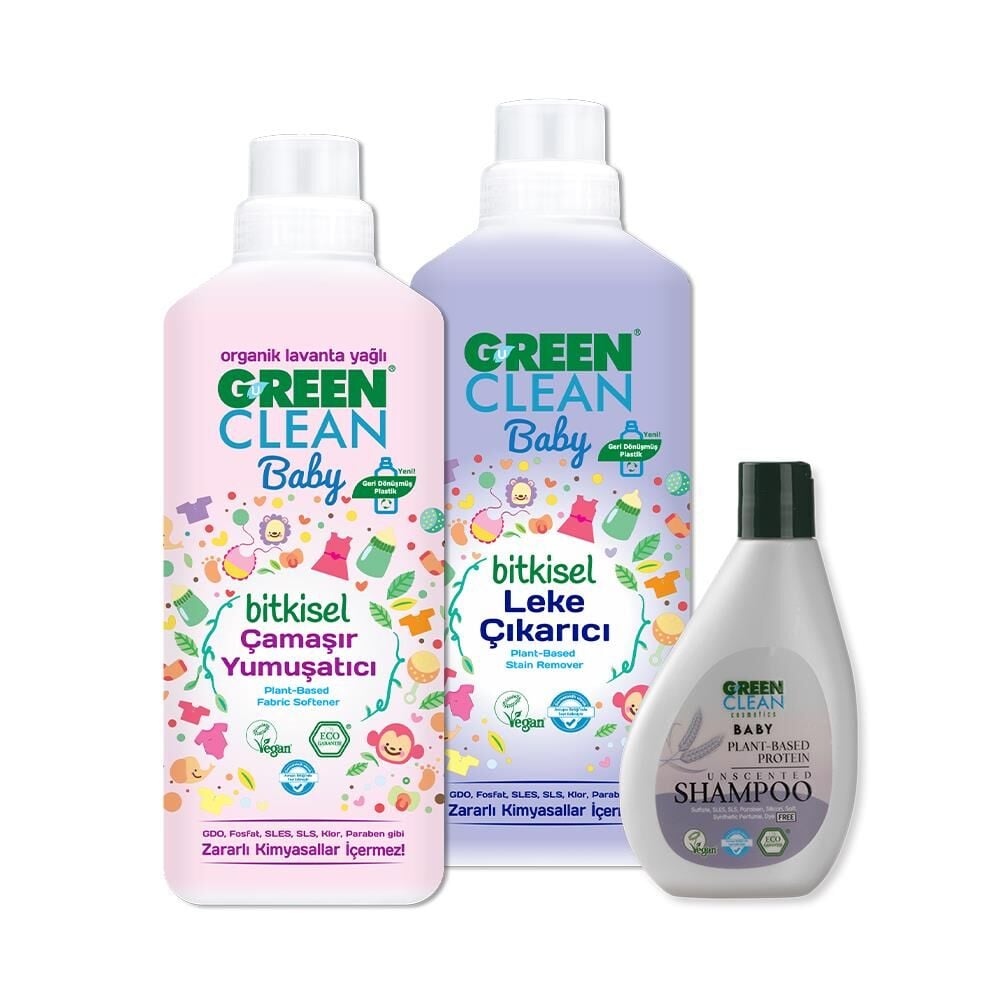 Green Clean Baby Şampuan 275 ml, Çamaşır Yumuşatıcı ve Leke Çıkarıcı 1 lt