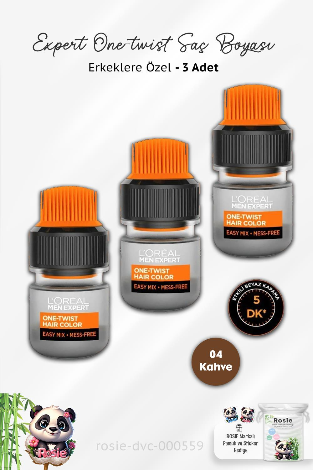 3 Adet Loreal Paris Men Expert One-twist Erkek Saç Boyası 04 Kahve ve ROSIE