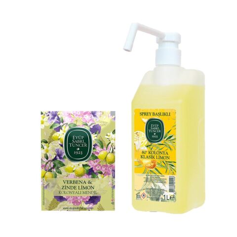 Eyüp Sabri Tuncer Klasik Limon Kolonyası Sprey Başlıklı ve Kolonyalı Mendil Verbana & Zinde Limon