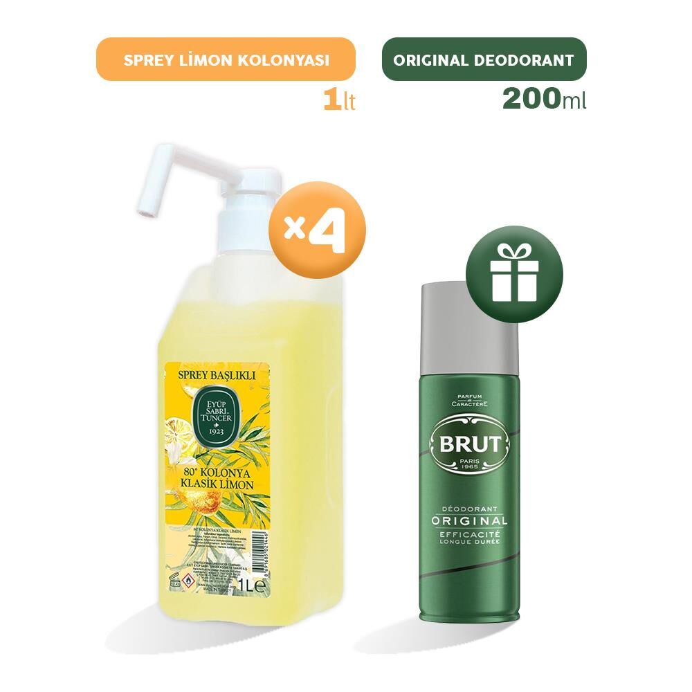 Eyüp Sabri Tuncer Sprey Limon Kolonyası 1 lt x 4, Erkek Deodorant Hediyeli