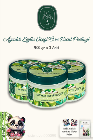 3'lü Eyüp Sabri Tuncer Vücut Peelingi Ayvalık Zeytin Çiçeği 400 gr ve ROSIE Pamuk