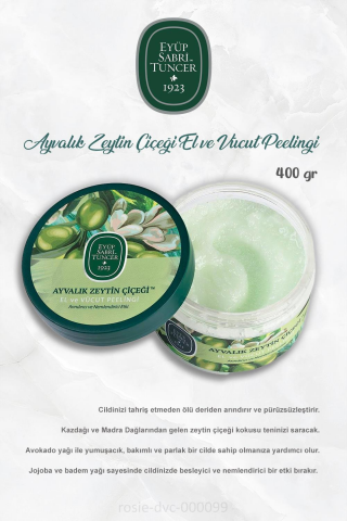 3'lü Eyüp Sabri Tuncer Vücut Peelingi Ayvalık Zeytin Çiçeği 400 gr ve ROSIE Pamuk