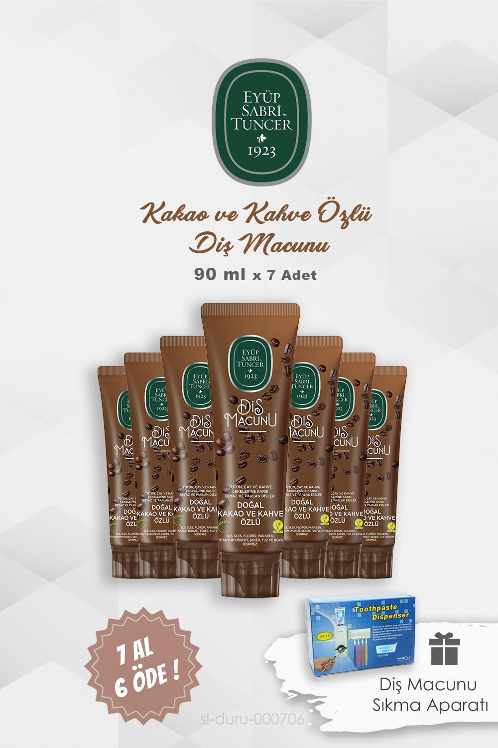 Eyüp Sabri Tuncer Diş Macunu 7 AL 6 ÖDE Kahve Özlü 90 ml, Diş Macunu Sıkma Aparatı Hediye