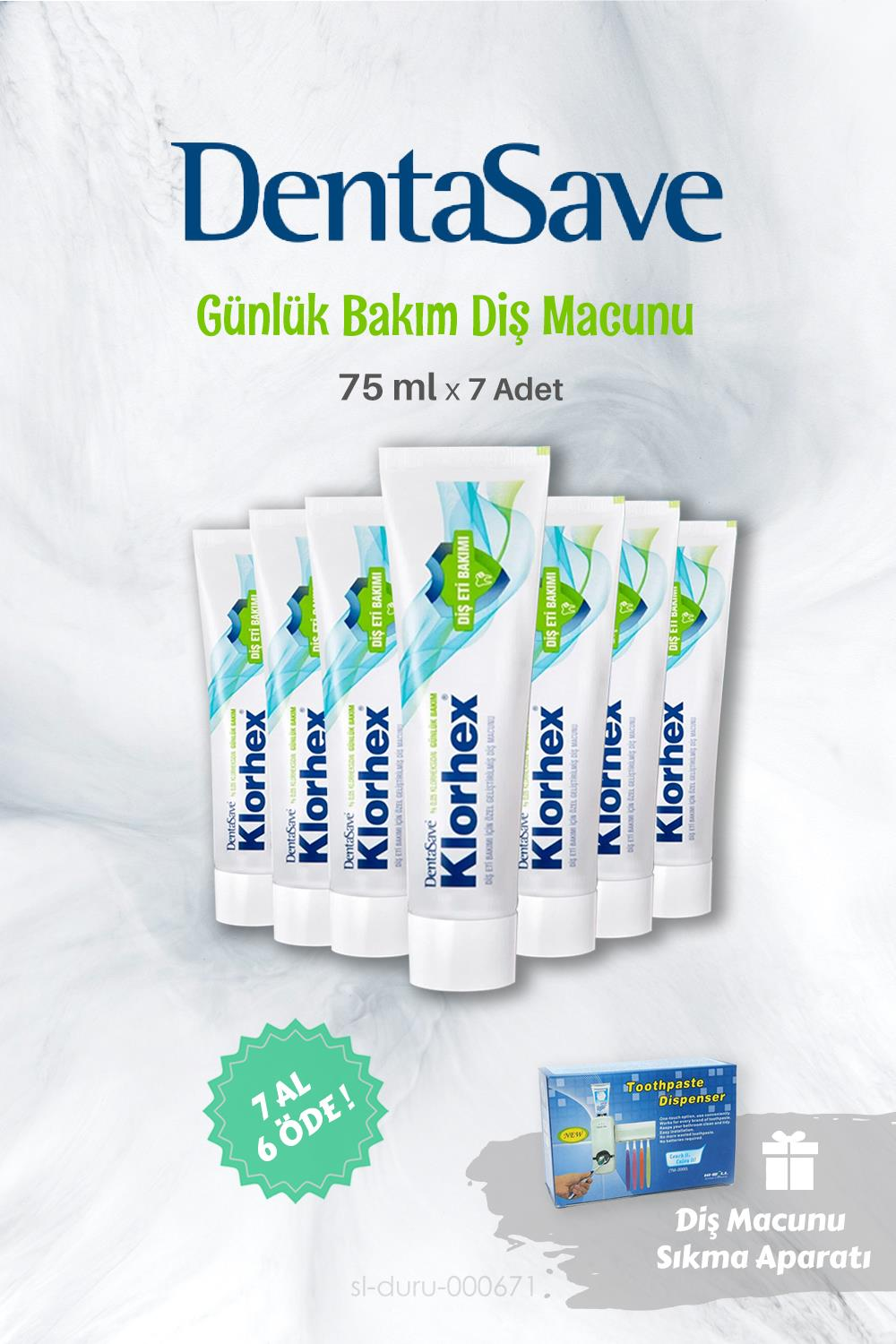 Dentasave Klorhex Diş Macunu Günlük Bakım 7 AL 6 ÖDE, Diş Macunu Aparatı Hediye