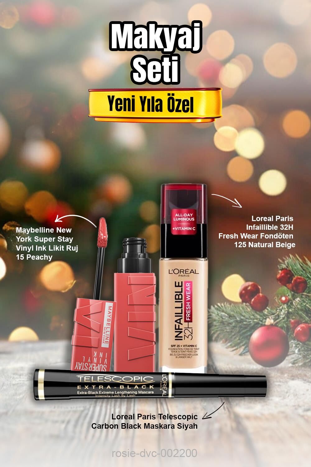 Loreal Paris Infaillible Fondöten 125,Telescopic Carbon Maskara,Vinyl Ink Likit Ruj 15