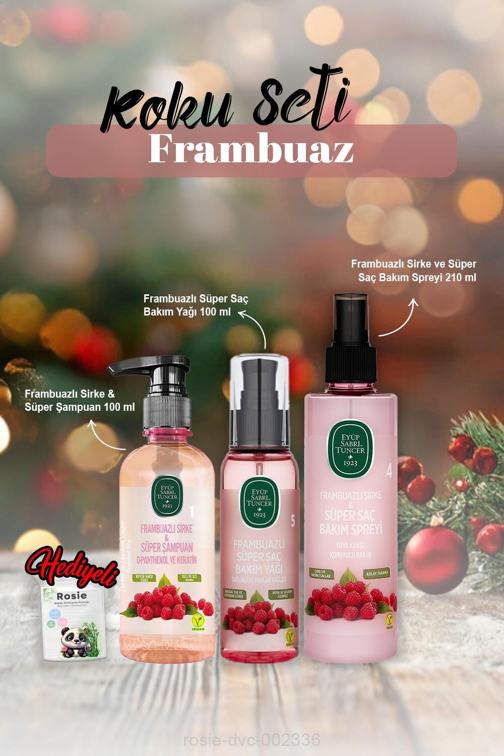 100 ml Bakım Yağı ve Şampuan, Saç Bakım Spreyi 210 ml Frambuaz ve Rosie Hediye